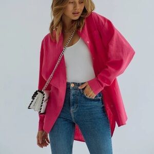 Zara Hot Pink Oversized Button Down Shirt